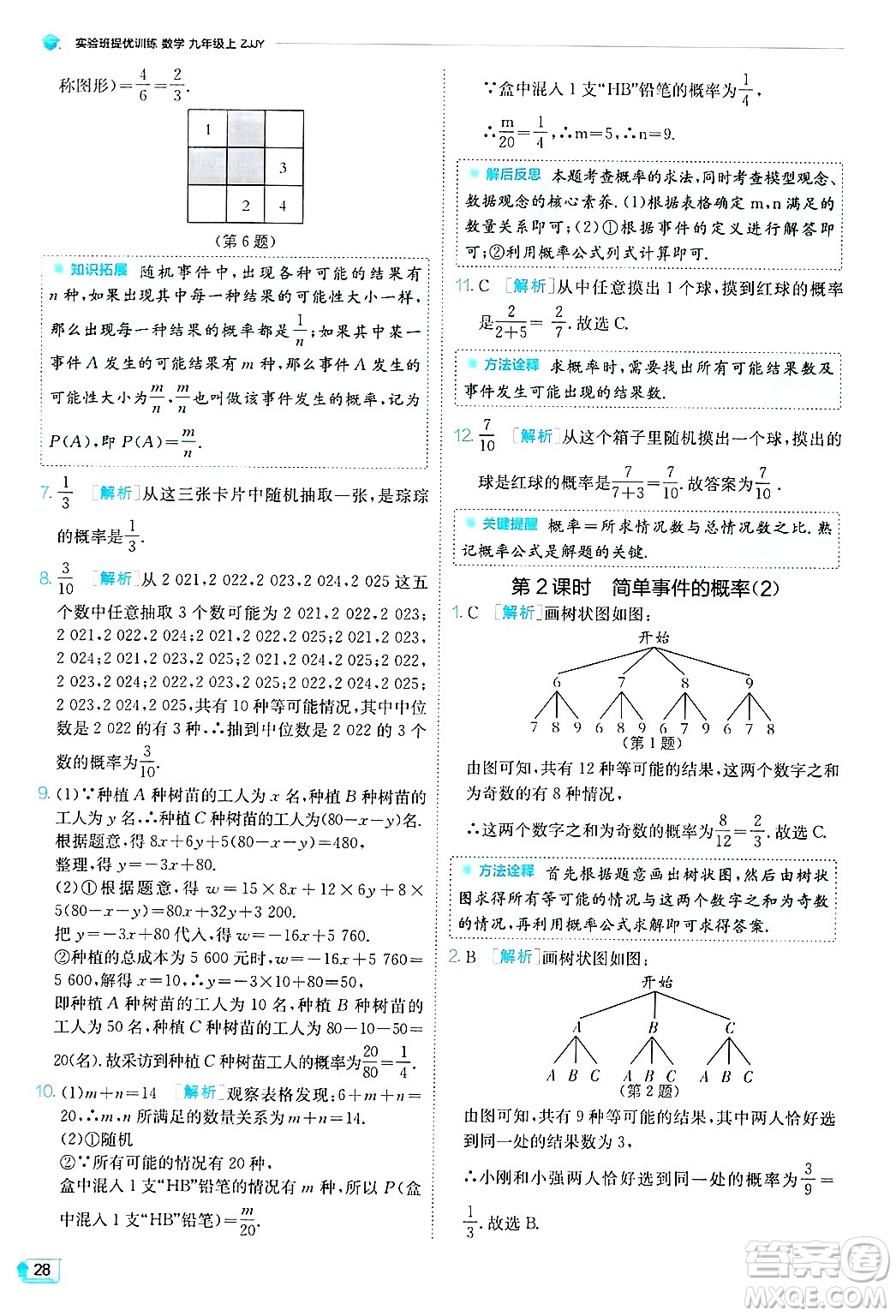 江蘇人民出版社2024年秋春雨教育實(shí)驗(yàn)班提優(yōu)訓(xùn)練九年級(jí)數(shù)學(xué)上冊(cè)浙教版答案