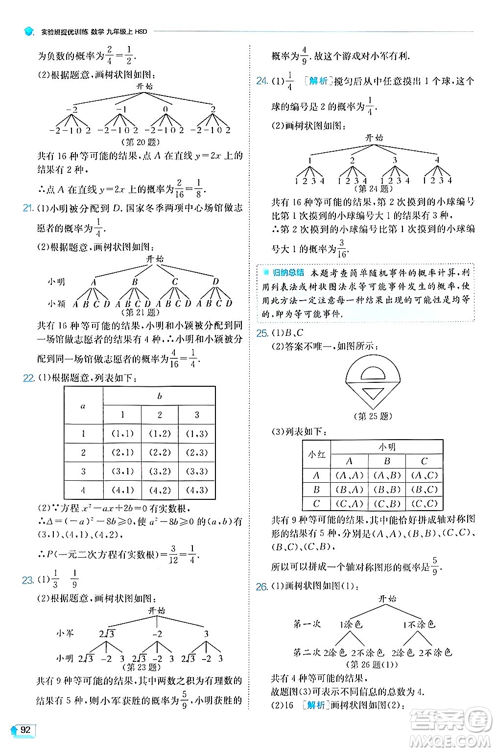 江蘇人民出版社2024年秋春雨教育實驗班提優(yōu)訓練九年級數學上冊華師版答案