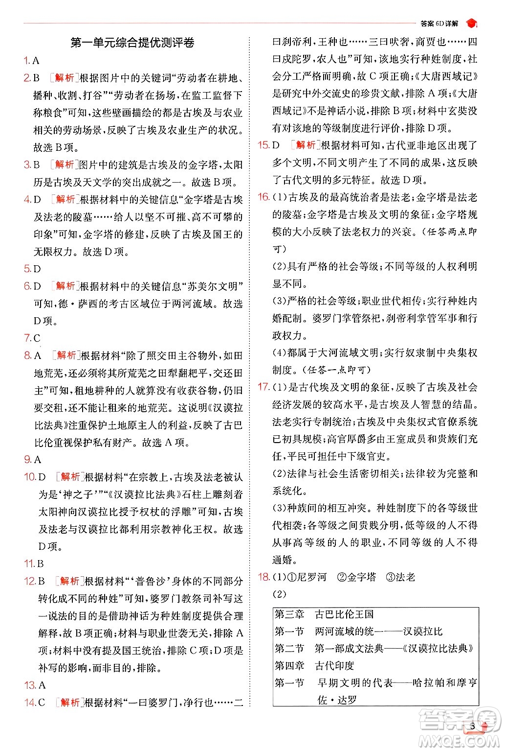 江蘇人民出版社2024年秋春雨教育實(shí)驗(yàn)班提優(yōu)訓(xùn)練九年級歷史上冊人教版答案