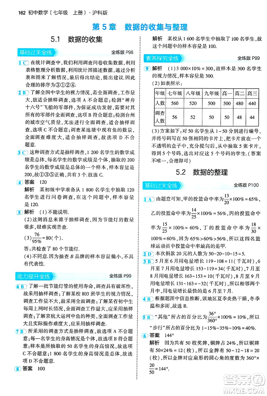 首都師范大學(xué)出版社2024年秋初中同步5年中考3年模擬七年級數(shù)學(xué)上冊滬科版答案