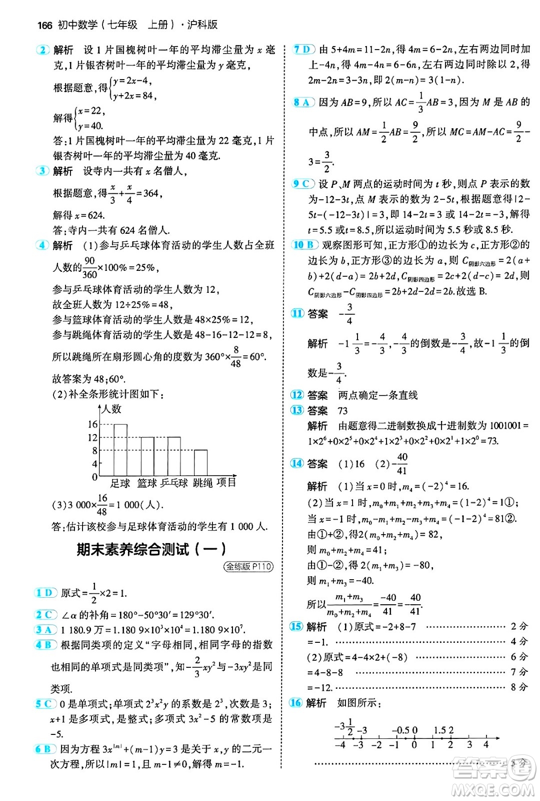 首都師范大學(xué)出版社2024年秋初中同步5年中考3年模擬七年級數(shù)學(xué)上冊滬科版答案