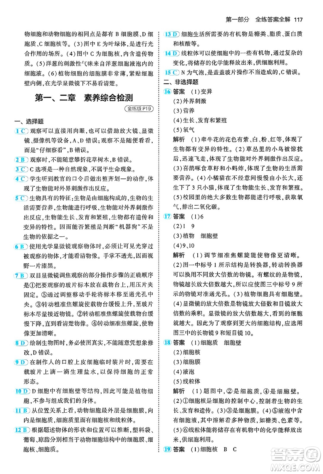 四川大學(xué)出版社2024年秋初中同步5年中考3年模擬七年級生物上冊人教版答案