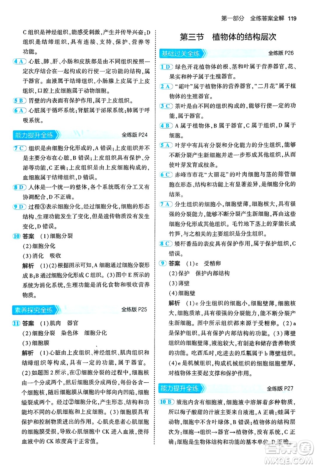 四川大學(xué)出版社2024年秋初中同步5年中考3年模擬七年級生物上冊人教版答案