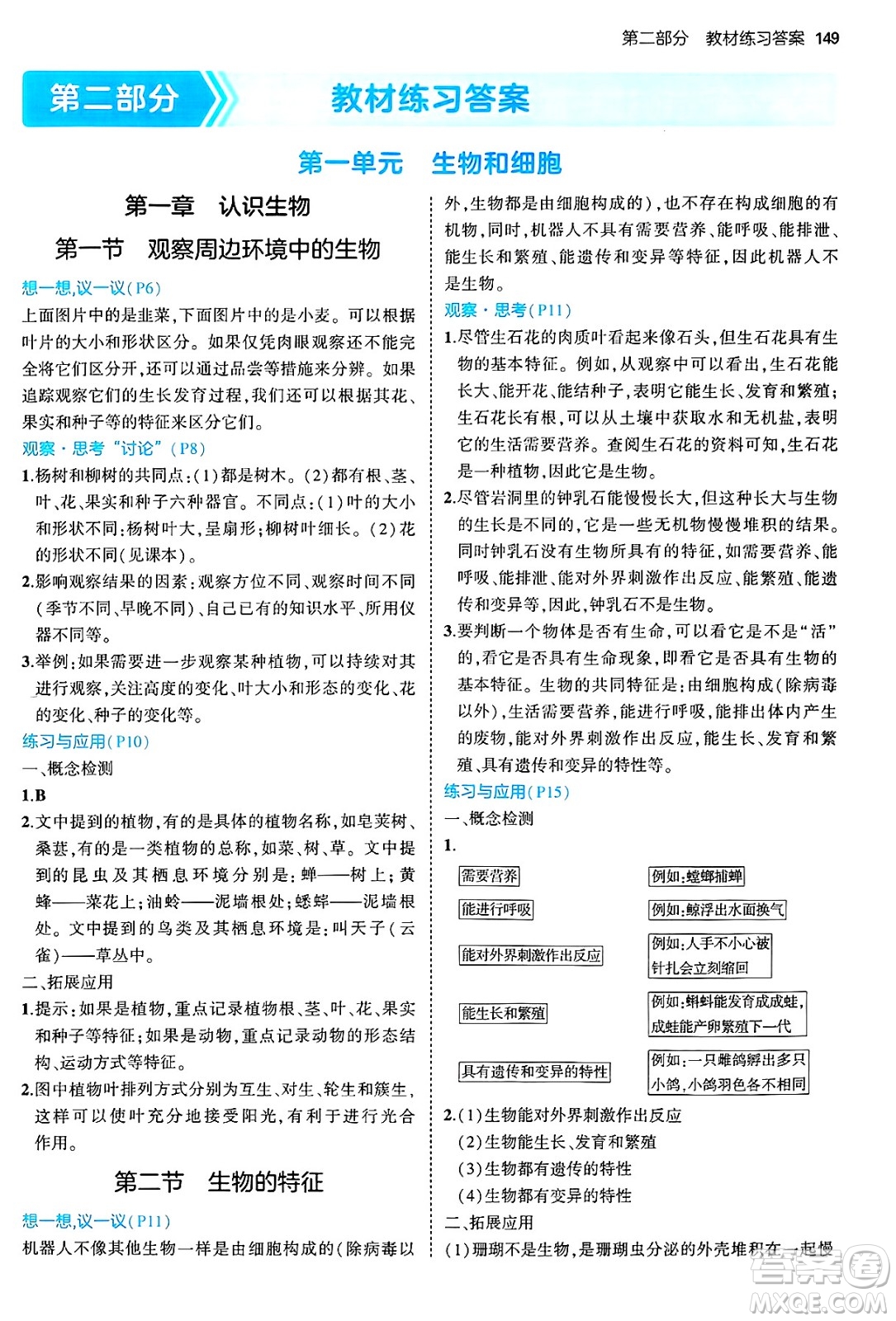 四川大學(xué)出版社2024年秋初中同步5年中考3年模擬七年級生物上冊人教版答案