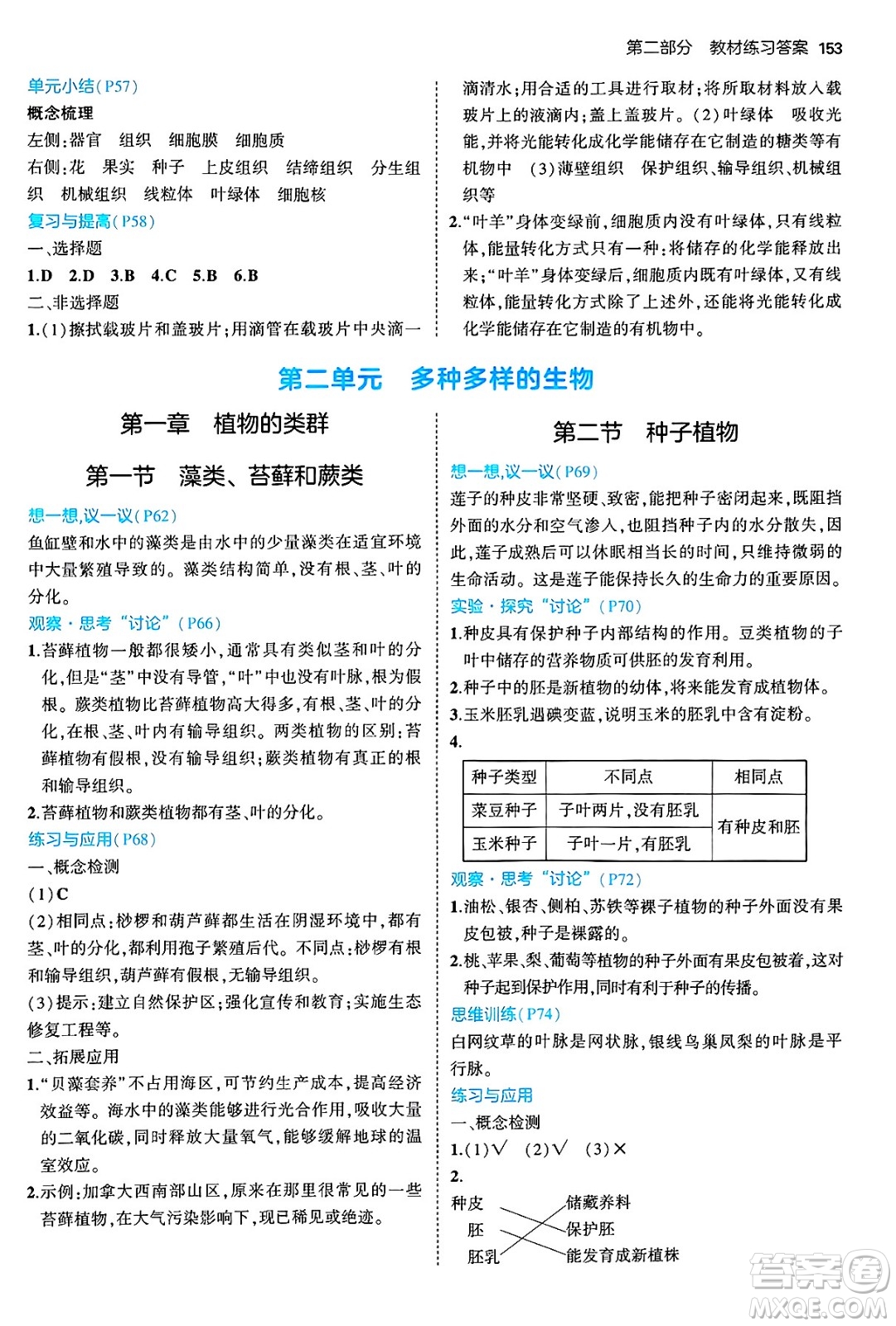 四川大學(xué)出版社2024年秋初中同步5年中考3年模擬七年級生物上冊人教版答案