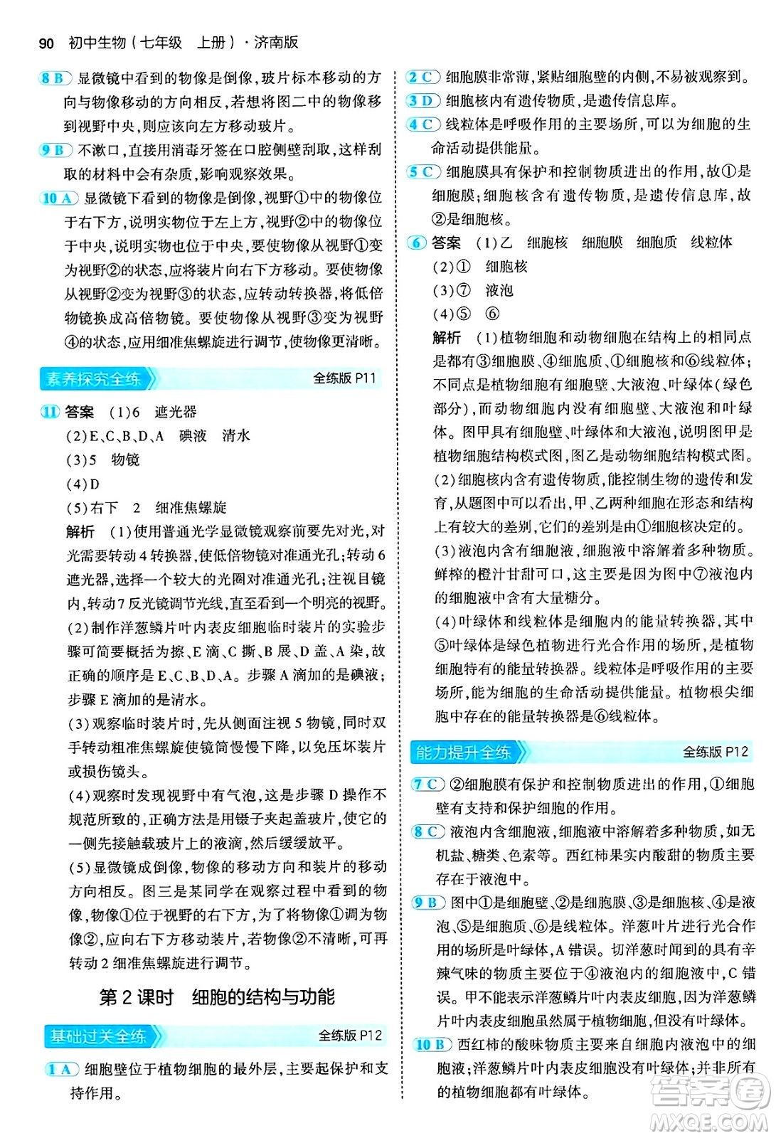 四川大學(xué)出版社2024年秋初中同步5年中考3年模擬七年級(jí)生物上冊(cè)濟(jì)南版答案