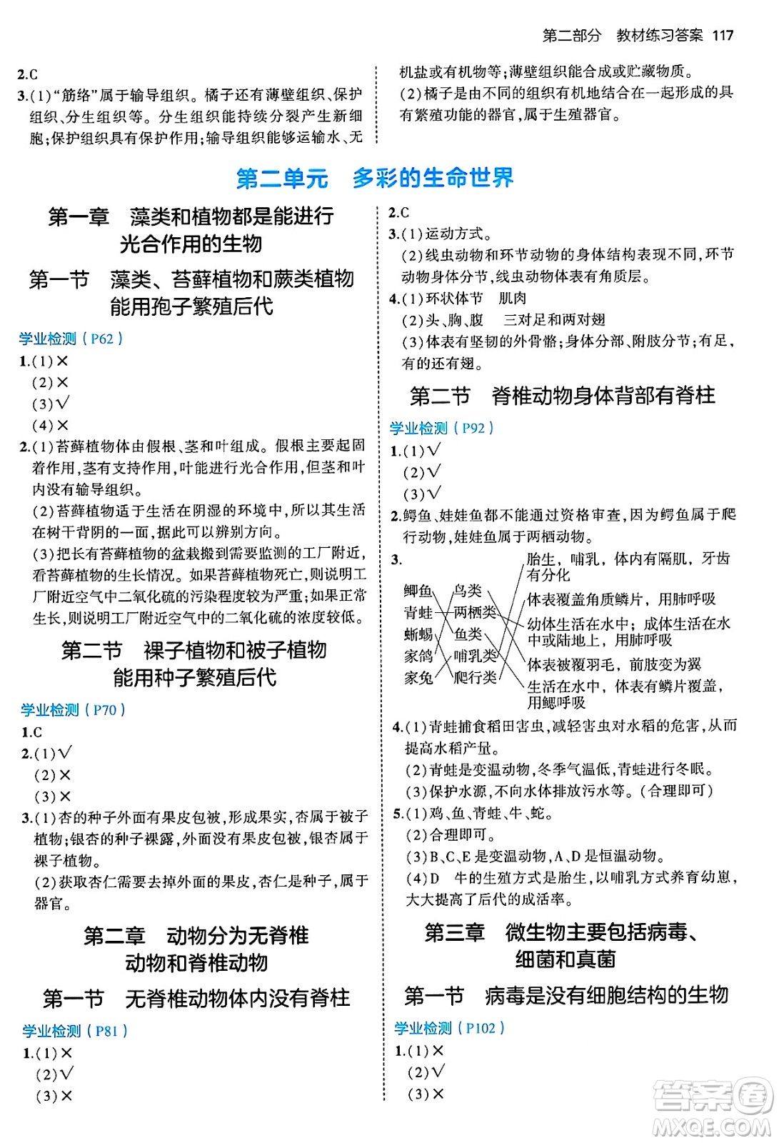 四川大學(xué)出版社2024年秋初中同步5年中考3年模擬七年級(jí)生物上冊(cè)濟(jì)南版答案