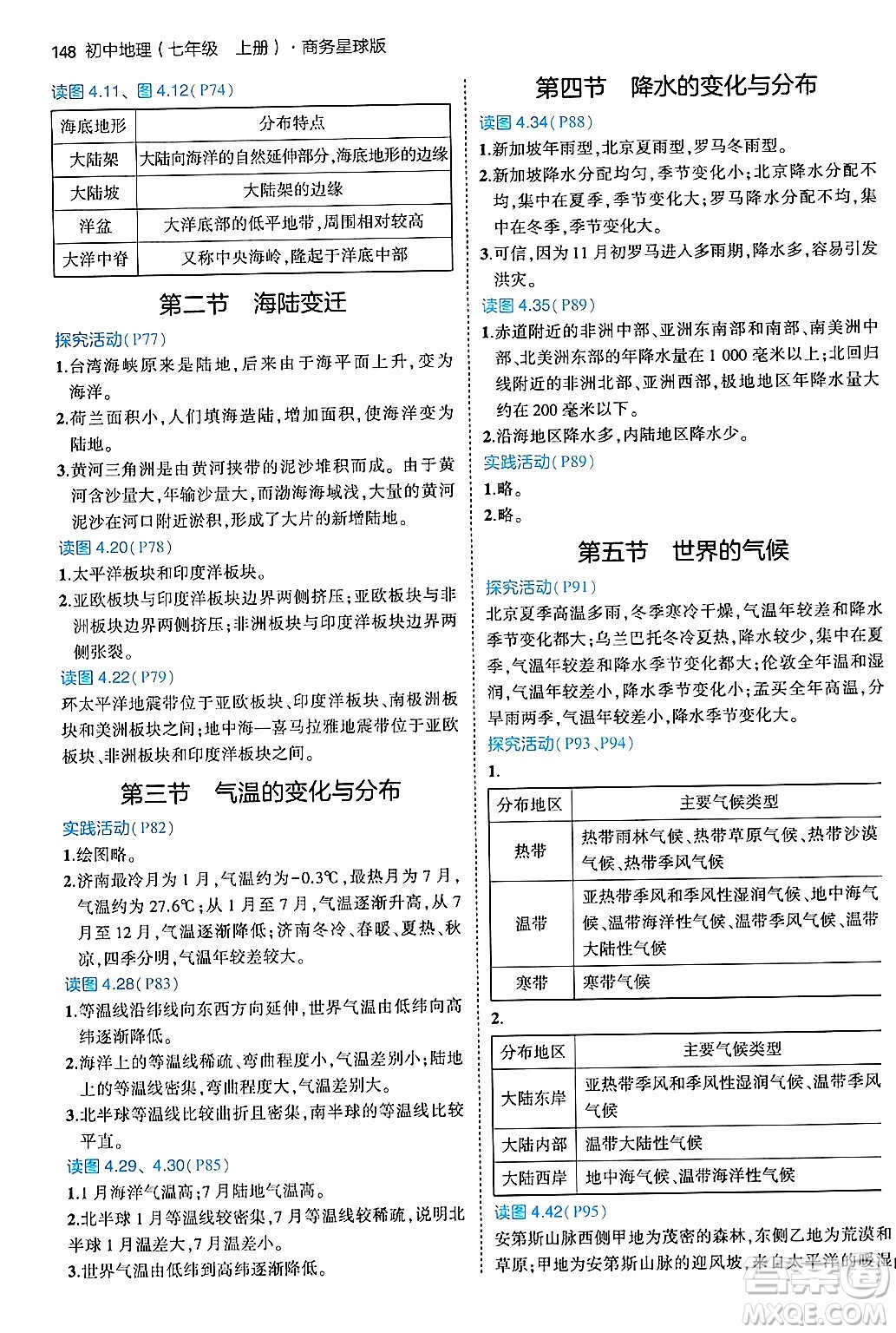 四川大學(xué)出版社2024年秋初中同步5年中考3年模擬七年級地理上冊商務(wù)星球版答案