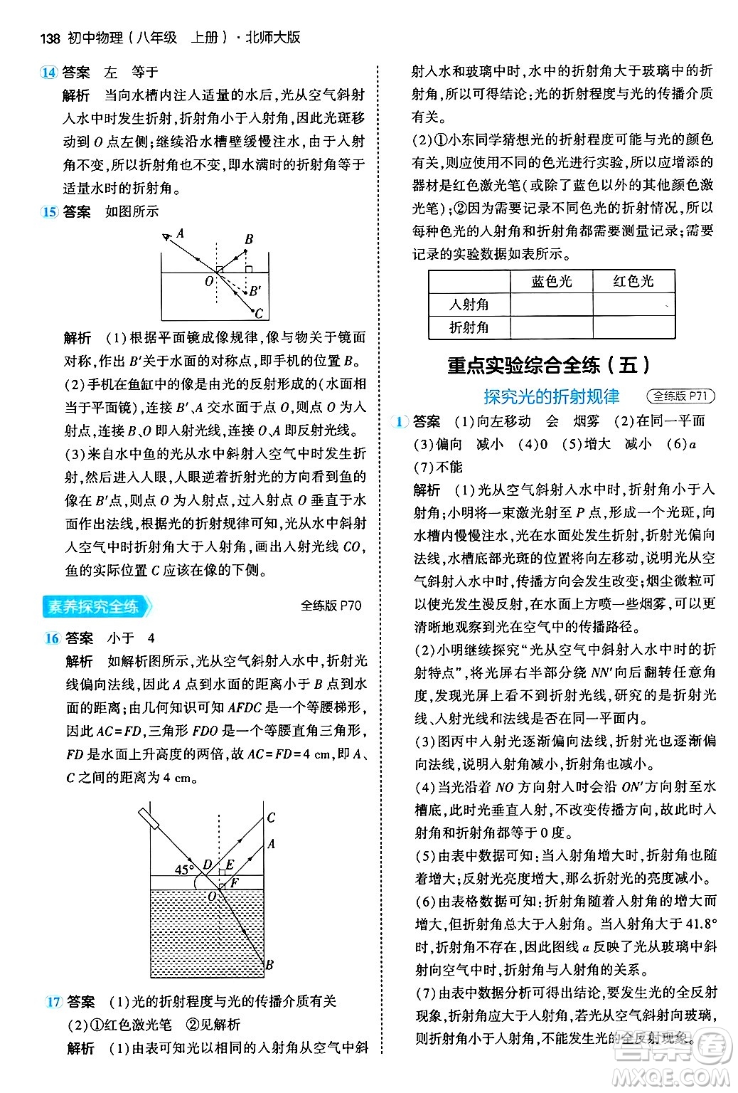 四川大學(xué)出版社2024年秋初中同步5年中考3年模擬八年級物理上冊北師大版答案