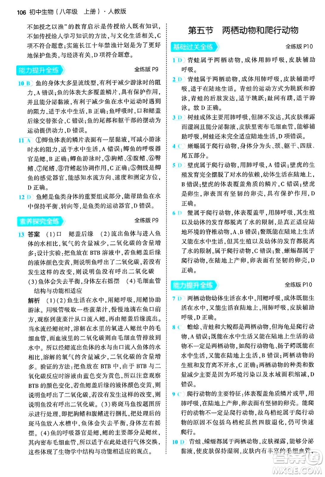 四川大學(xué)出版社2024年秋初中同步5年中考3年模擬八年級生物上冊人教版答案