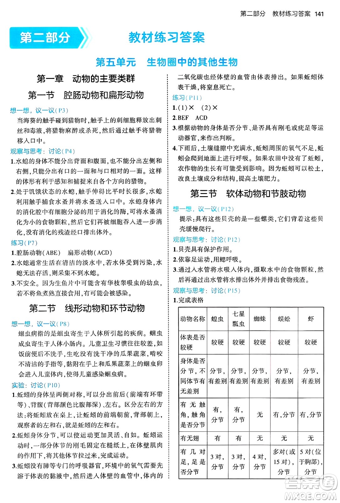 四川大學(xué)出版社2024年秋初中同步5年中考3年模擬八年級生物上冊人教版答案