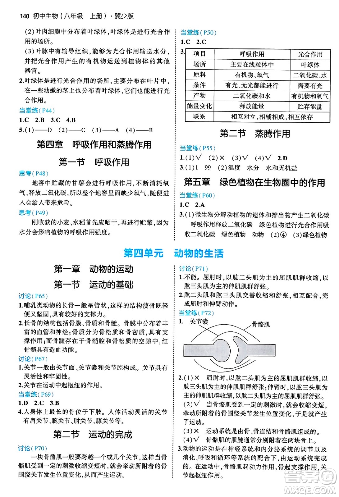 四川大學(xué)出版社2024年秋初中同步5年中考3年模擬八年級(jí)生物上冊冀少版答案