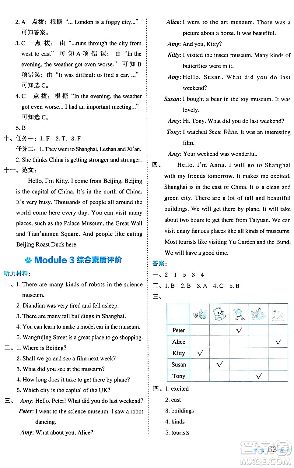 吉林教育出版社2024年秋榮德基好卷六年級英語上冊滬教牛津版三起點(diǎn)答案