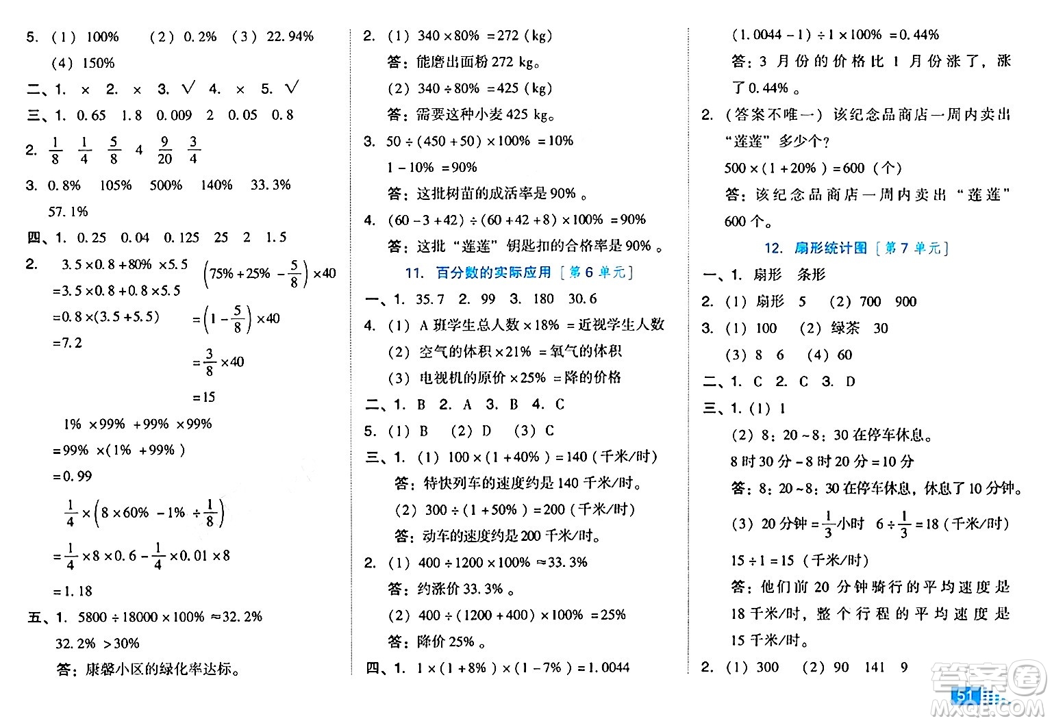 吉林教育出版社2024年秋榮德基好卷六年級(jí)數(shù)學(xué)上冊(cè)人教版答案