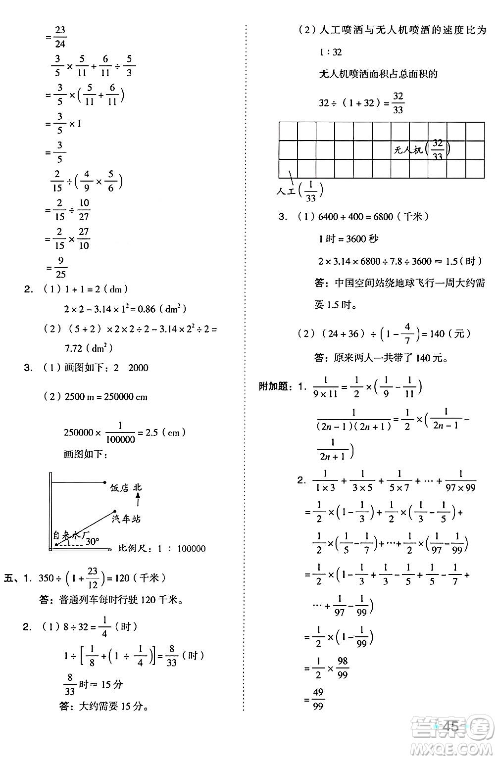 吉林教育出版社2024年秋榮德基好卷六年級(jí)數(shù)學(xué)上冊(cè)西師版答案