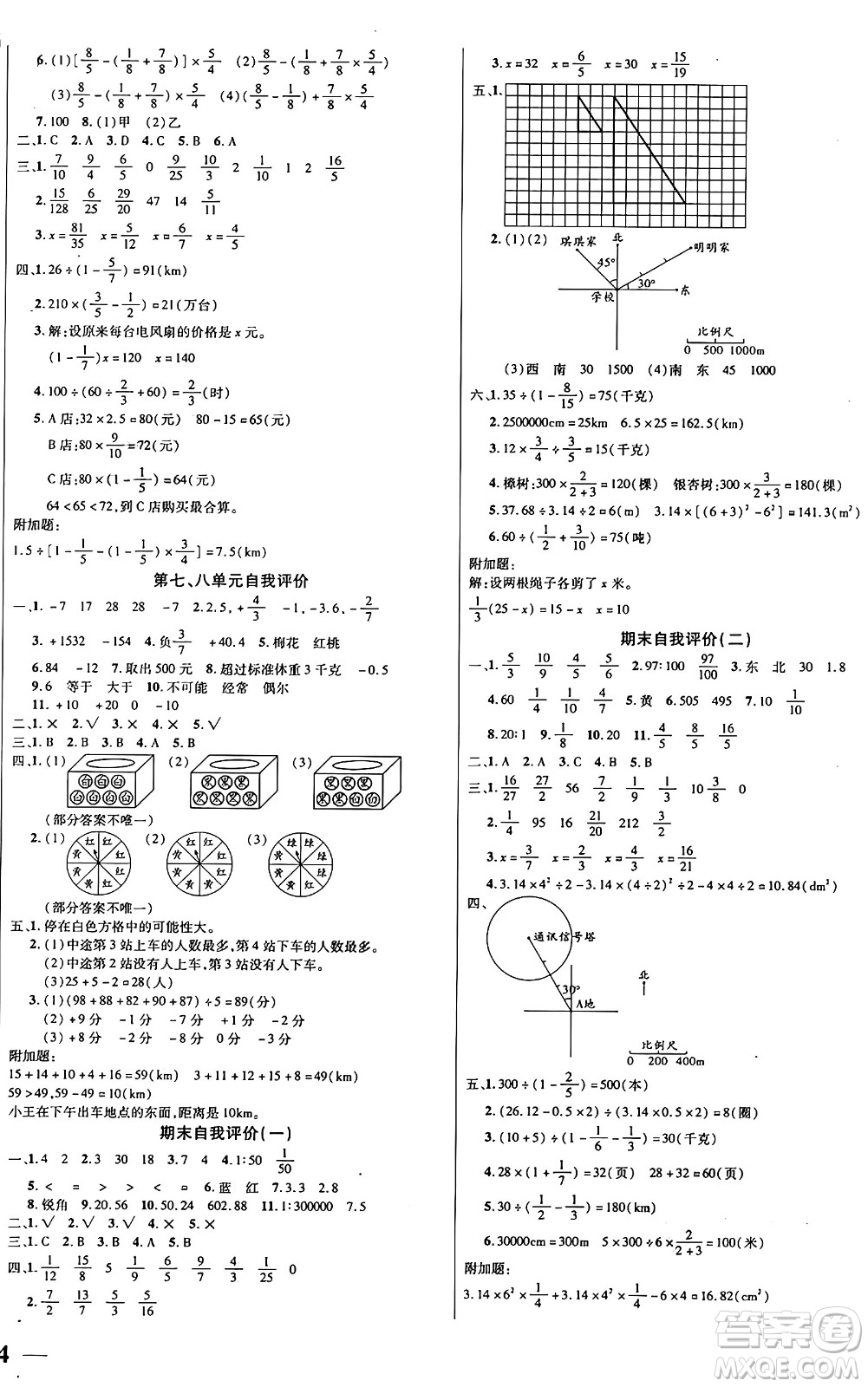 陽光出版社2024年秋揚(yáng)帆文化激活思維智能訓(xùn)練六年級(jí)數(shù)學(xué)上冊(cè)西師版答案