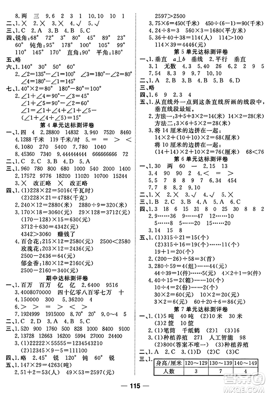 西安出版社2024年秋金優(yōu)教輔奪冠新課堂隨堂練測四年級數(shù)學(xué)上冊人教版答案