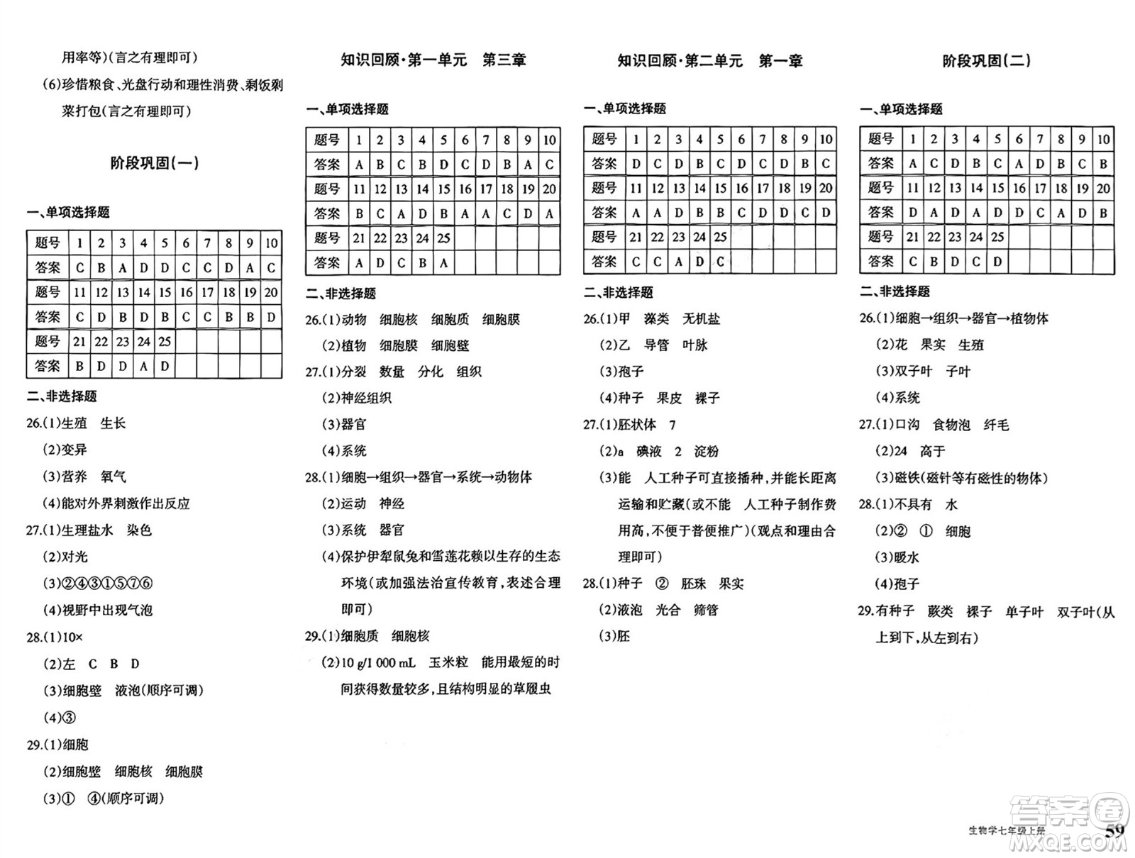 新疆青少年出版社2024年秋優(yōu)學(xué)1+1評(píng)價(jià)與測(cè)試七年級(jí)生物上冊(cè)通用版答案