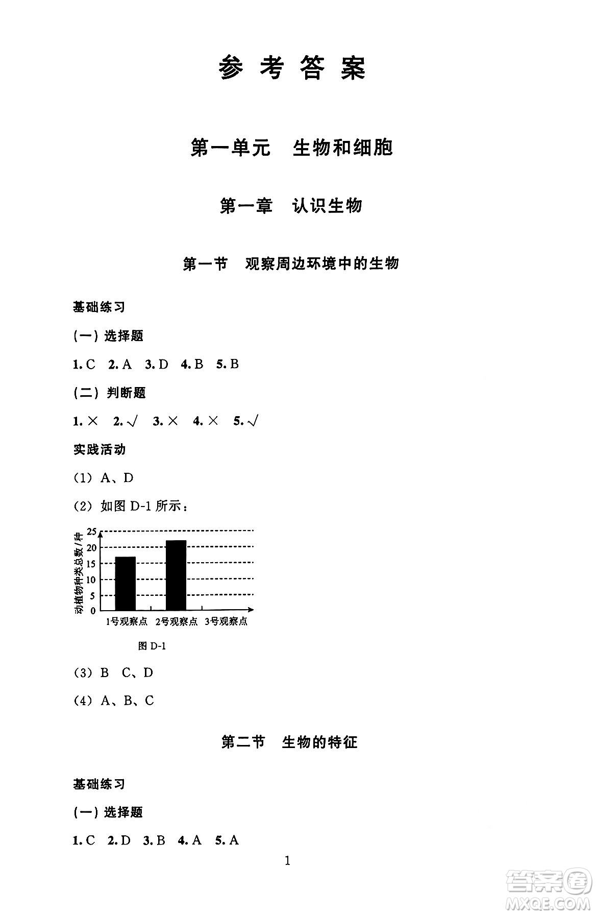 北京師范大學出版社2024年秋京師普教伴你學同步學習手冊七年級生物學上冊人教版答案