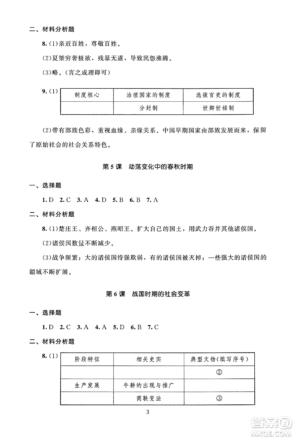 北京師范大學(xué)出版社2024年秋京師普教伴你學(xué)同步學(xué)習(xí)手冊七年級(jí)中國歷史上冊人教版答案