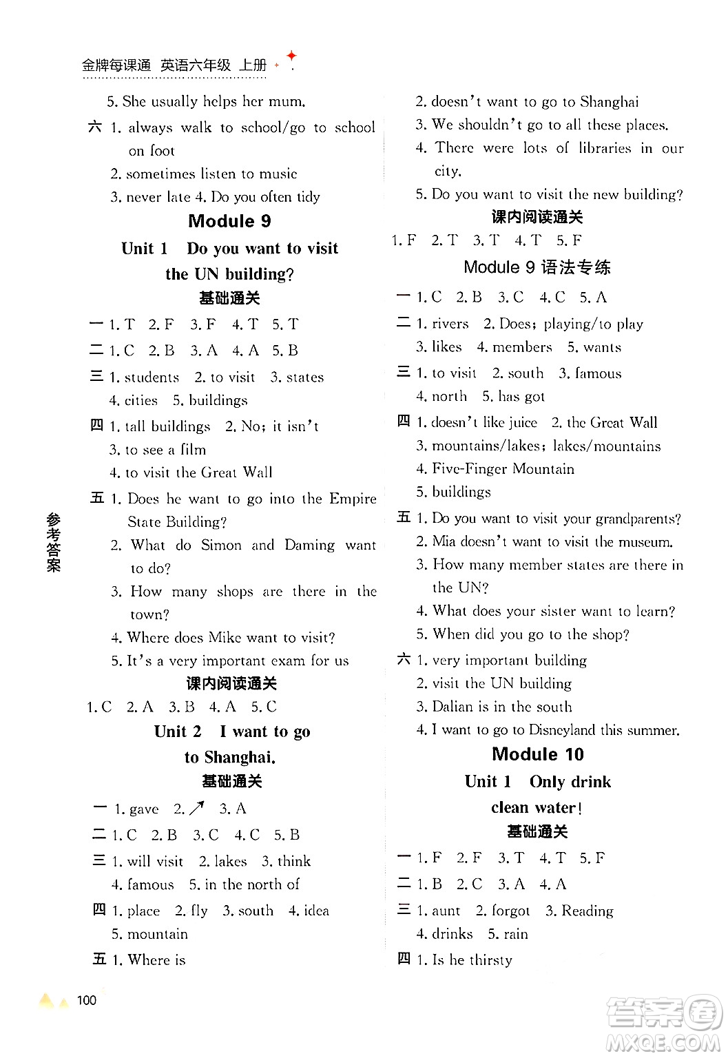 大連出版社2024年秋點石成金金牌每課通六年級英語上冊外研版答案