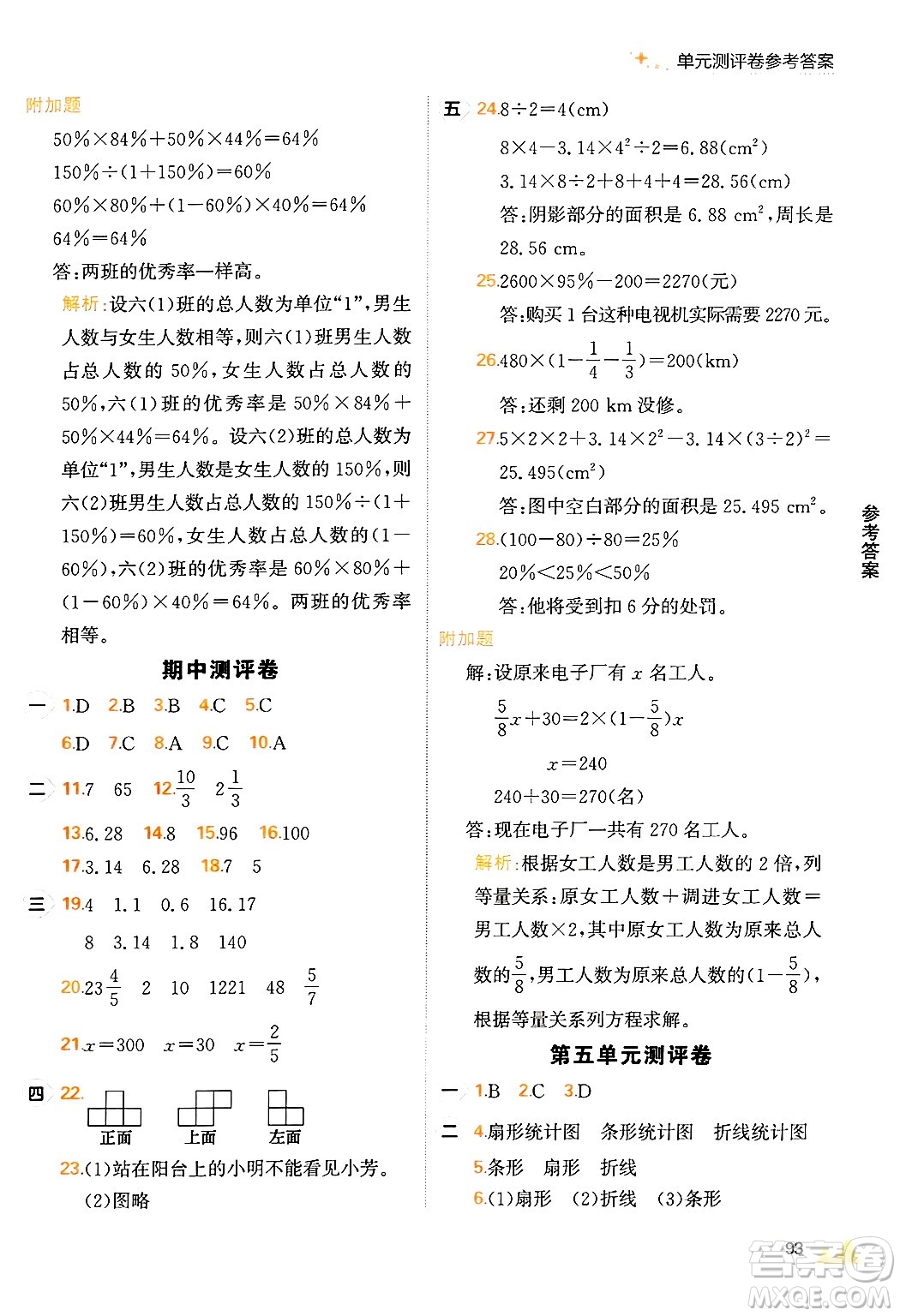 大連出版社2024年秋點石成金金牌每課通六年級數(shù)學(xué)上冊北師大版答案