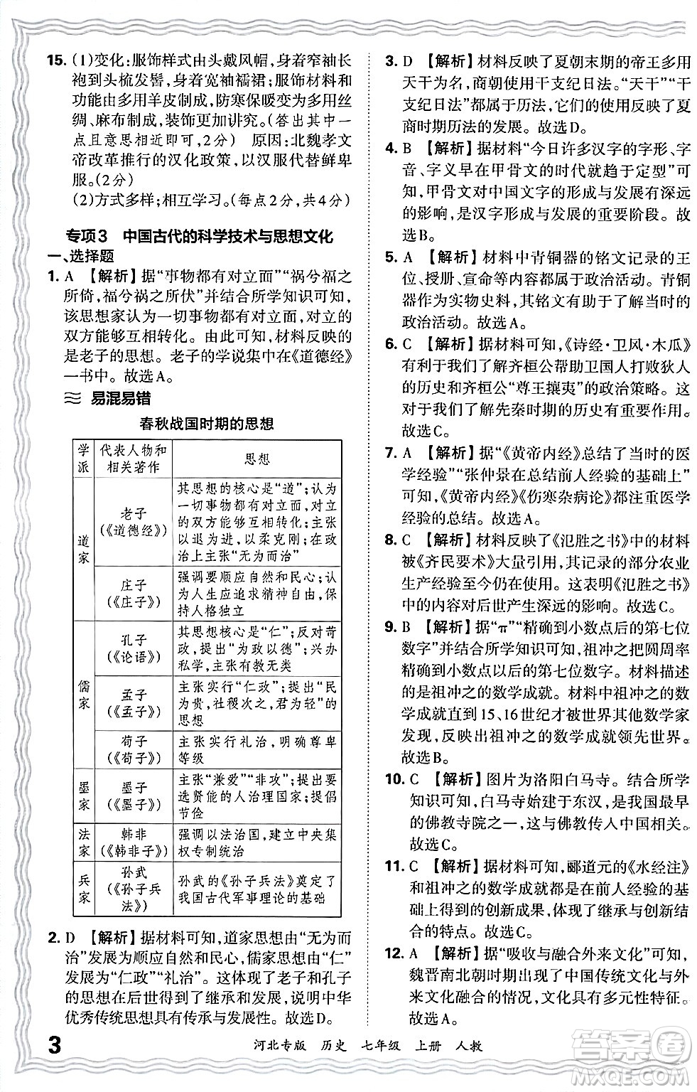 江西人民出版社2024年秋王朝霞各地期末試卷精選七年級(jí)歷史上冊(cè)人教版河北專版答案