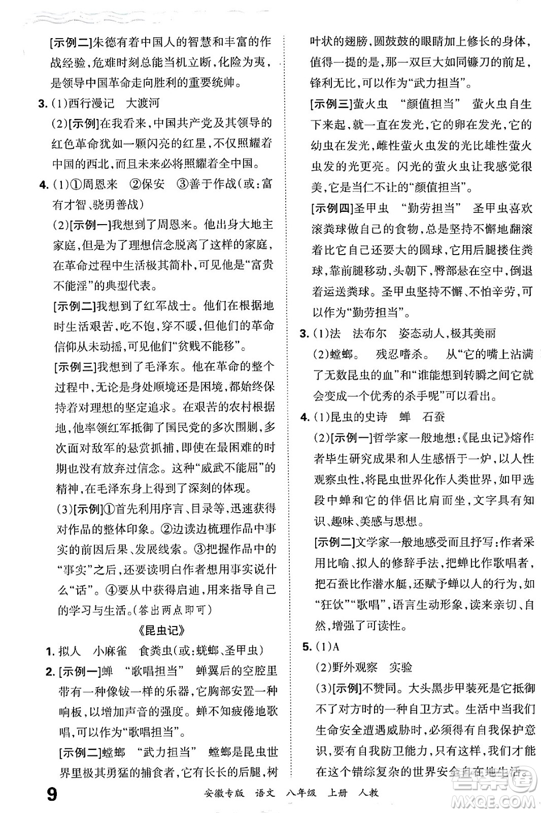 江西人民出版社2024年秋王朝霞各地期末試卷精選八年級(jí)語(yǔ)文上冊(cè)人教版安徽專版答案