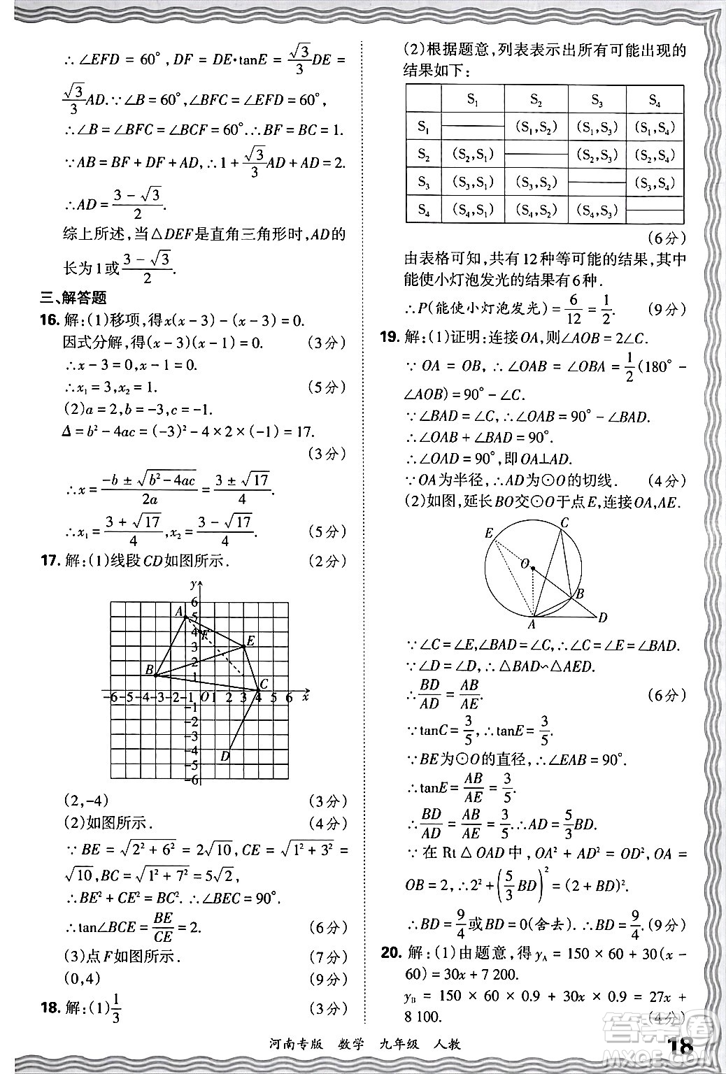 江西人民出版社2025年秋王朝霞各地期末試卷精選九年級(jí)數(shù)學(xué)全一冊(cè)人教版河南專(zhuān)版答案