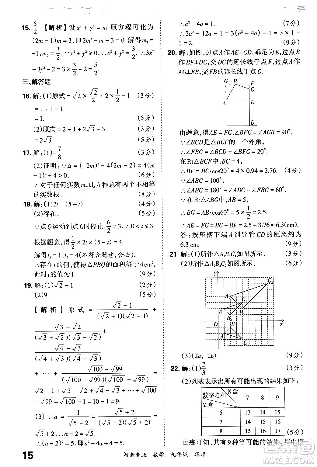 江西人民出版社2025年秋王朝霞各地期末試卷精選九年級數(shù)學(xué)全一冊華師版河南專版答案