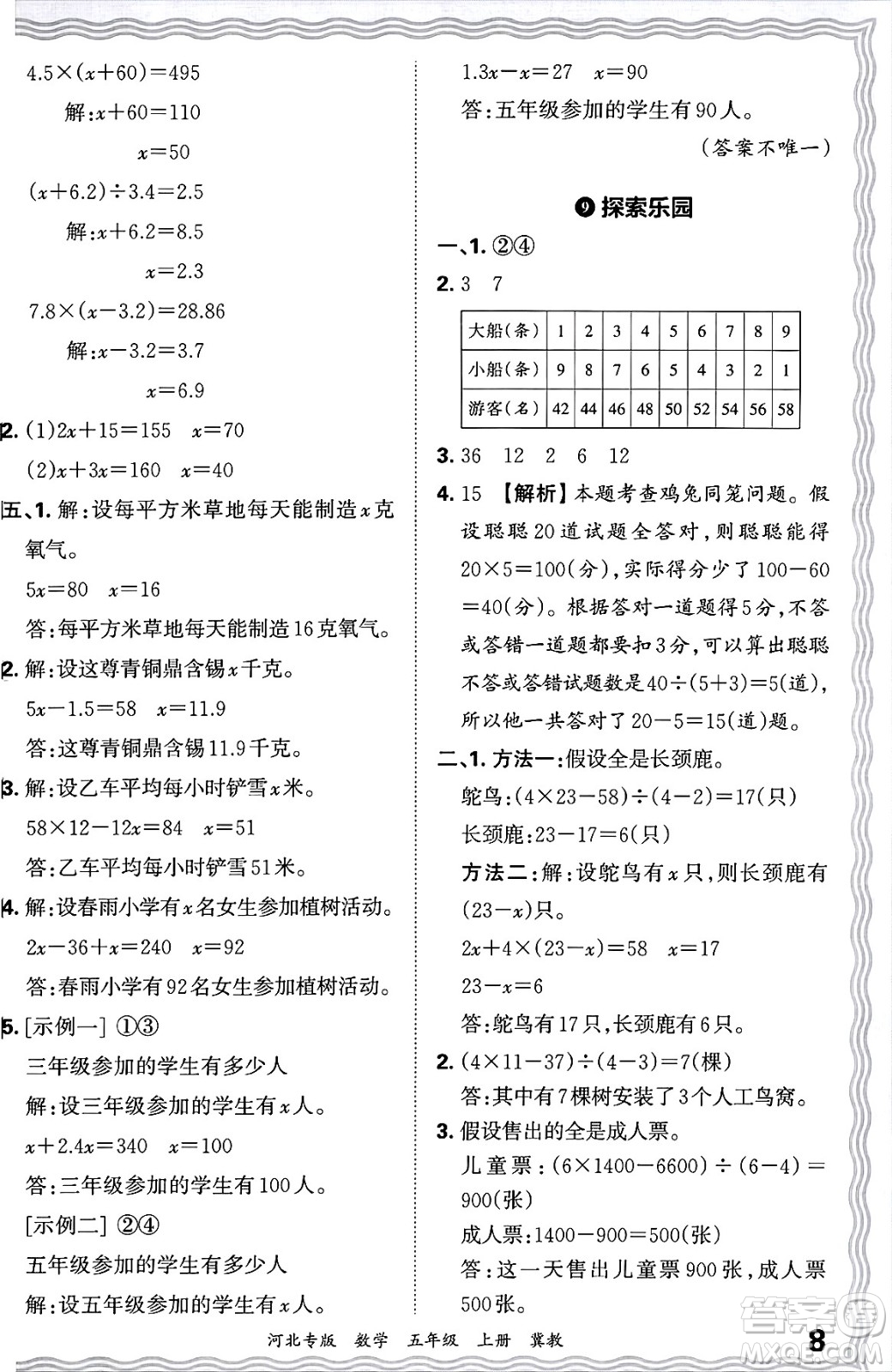 江西人民出版社2024年秋王朝霞各地期末試卷精選五年級(jí)數(shù)學(xué)上冊(cè)冀教版河北專版答案