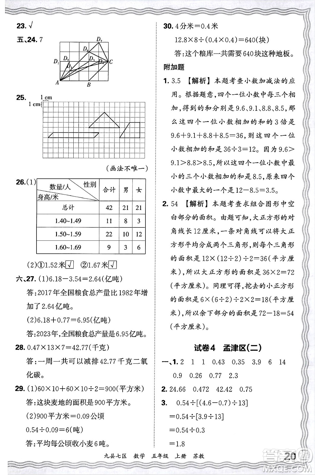 江西人民出版社2024年秋王朝霞各地期末試卷精選五年級數(shù)學(xué)上冊蘇教版洛陽專版答案