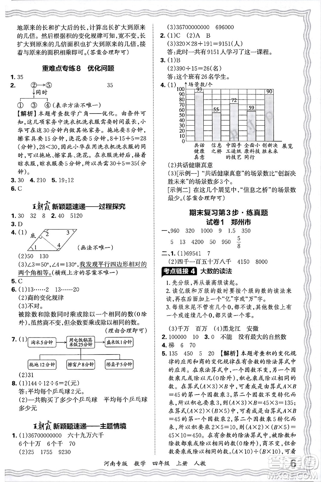 江西人民出版社2024年秋王朝霞各地期末試卷精選四年級數(shù)學(xué)上冊人教版河南專版答案