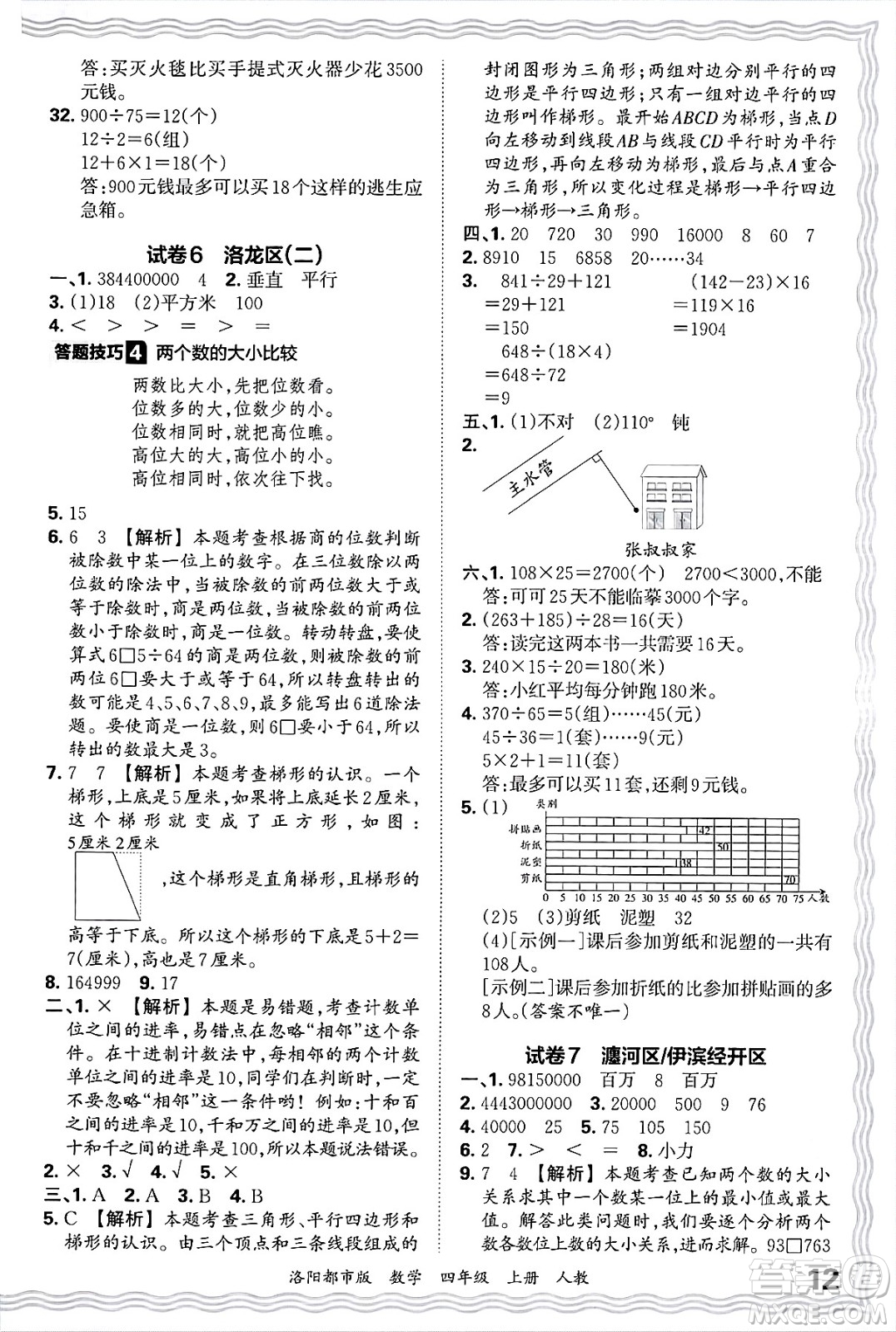 江西人民出版社2024年秋王朝霞各地期末試卷精選四年級(jí)數(shù)學(xué)上冊(cè)人教版洛陽(yáng)專(zhuān)版答案