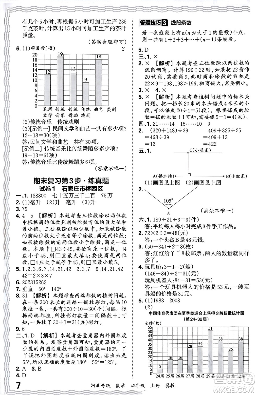 江西人民出版社2024年秋王朝霞各地期末試卷精選四年級(jí)數(shù)學(xué)上冊(cè)冀教版河北專版答案