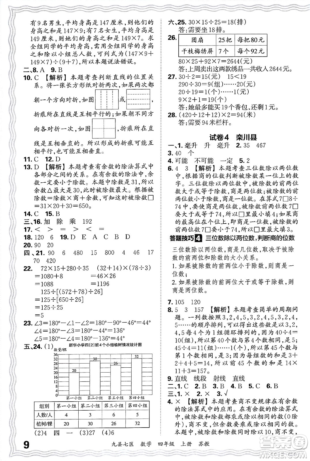 江西人民出版社2024年秋王朝霞各地期末試卷精選四年級(jí)數(shù)學(xué)上冊(cè)蘇教版洛陽(yáng)專(zhuān)版答案