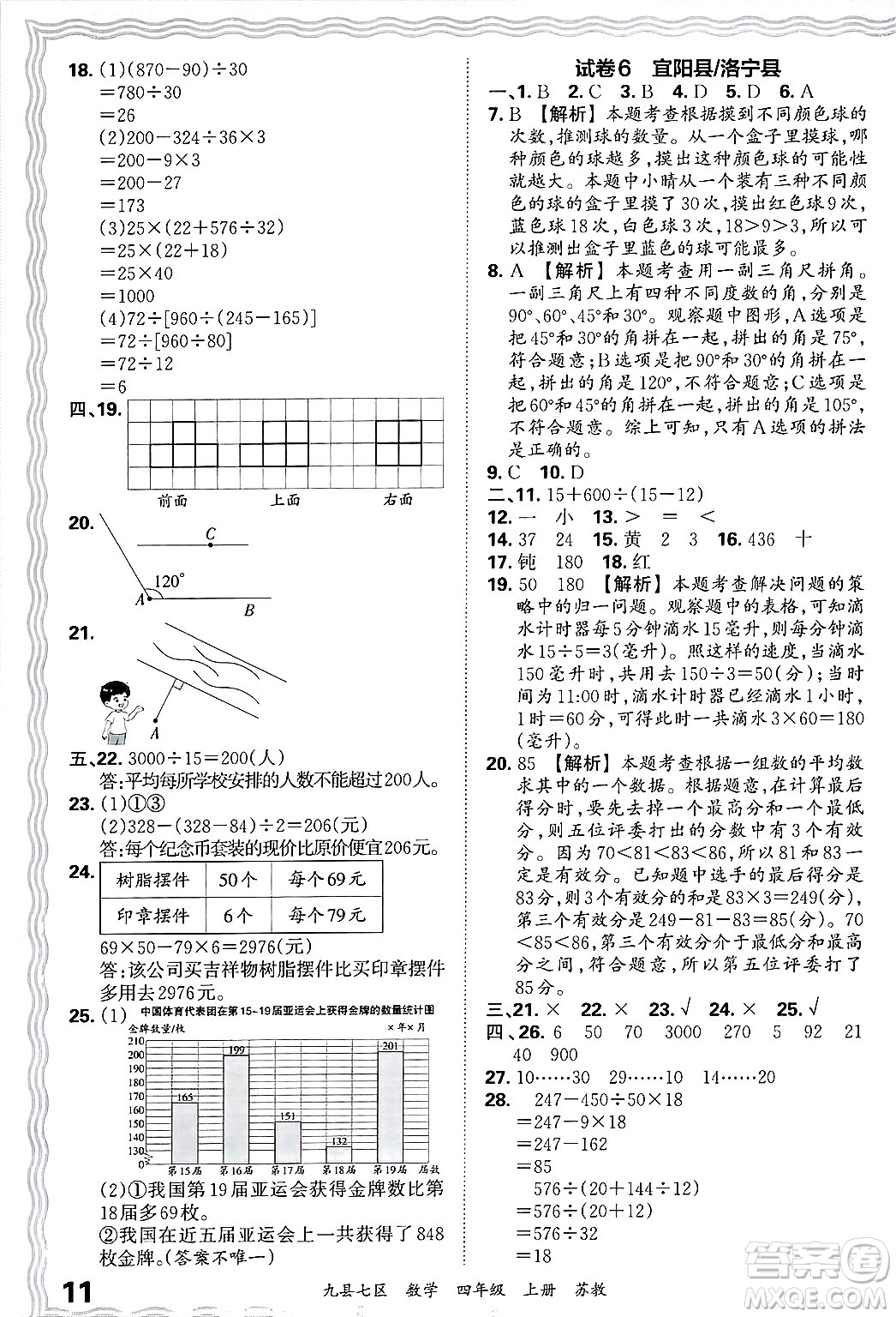 江西人民出版社2024年秋王朝霞各地期末試卷精選四年級(jí)數(shù)學(xué)上冊(cè)蘇教版洛陽(yáng)專(zhuān)版答案