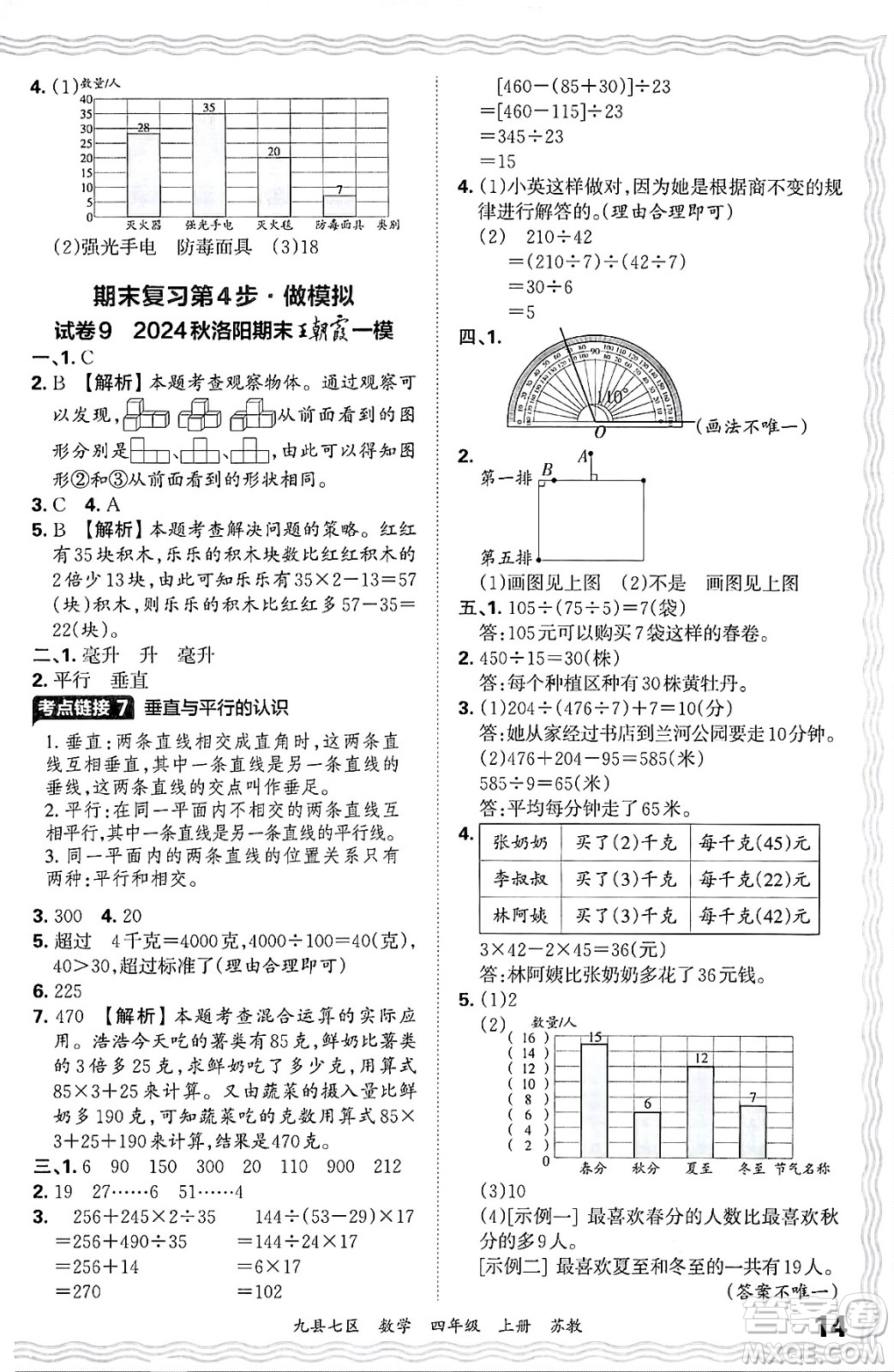 江西人民出版社2024年秋王朝霞各地期末試卷精選四年級(jí)數(shù)學(xué)上冊(cè)蘇教版洛陽(yáng)專(zhuān)版答案