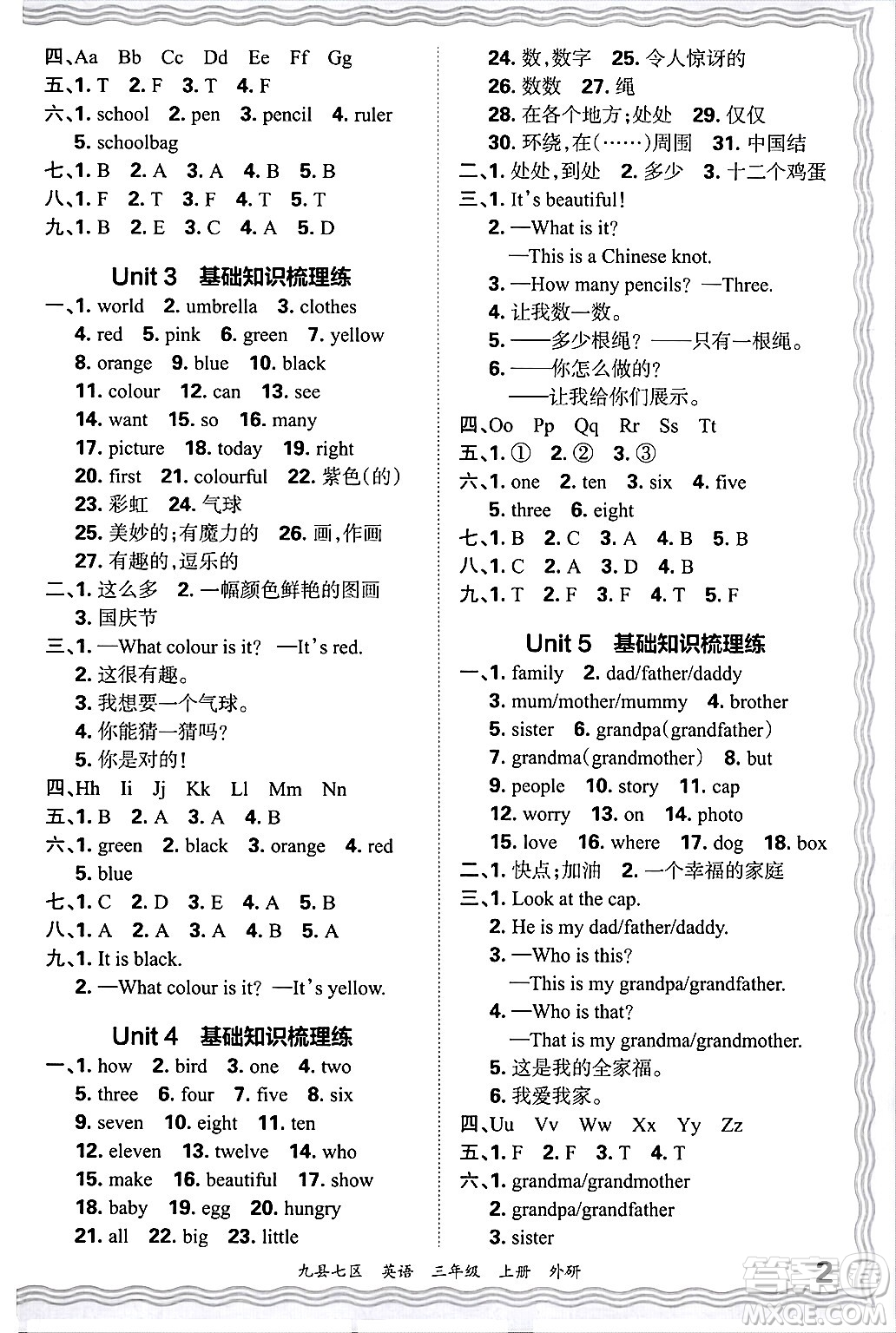 江西人民出版社2024年秋王朝霞各地期末試卷精選三年級英語上冊外研版洛陽專版答案