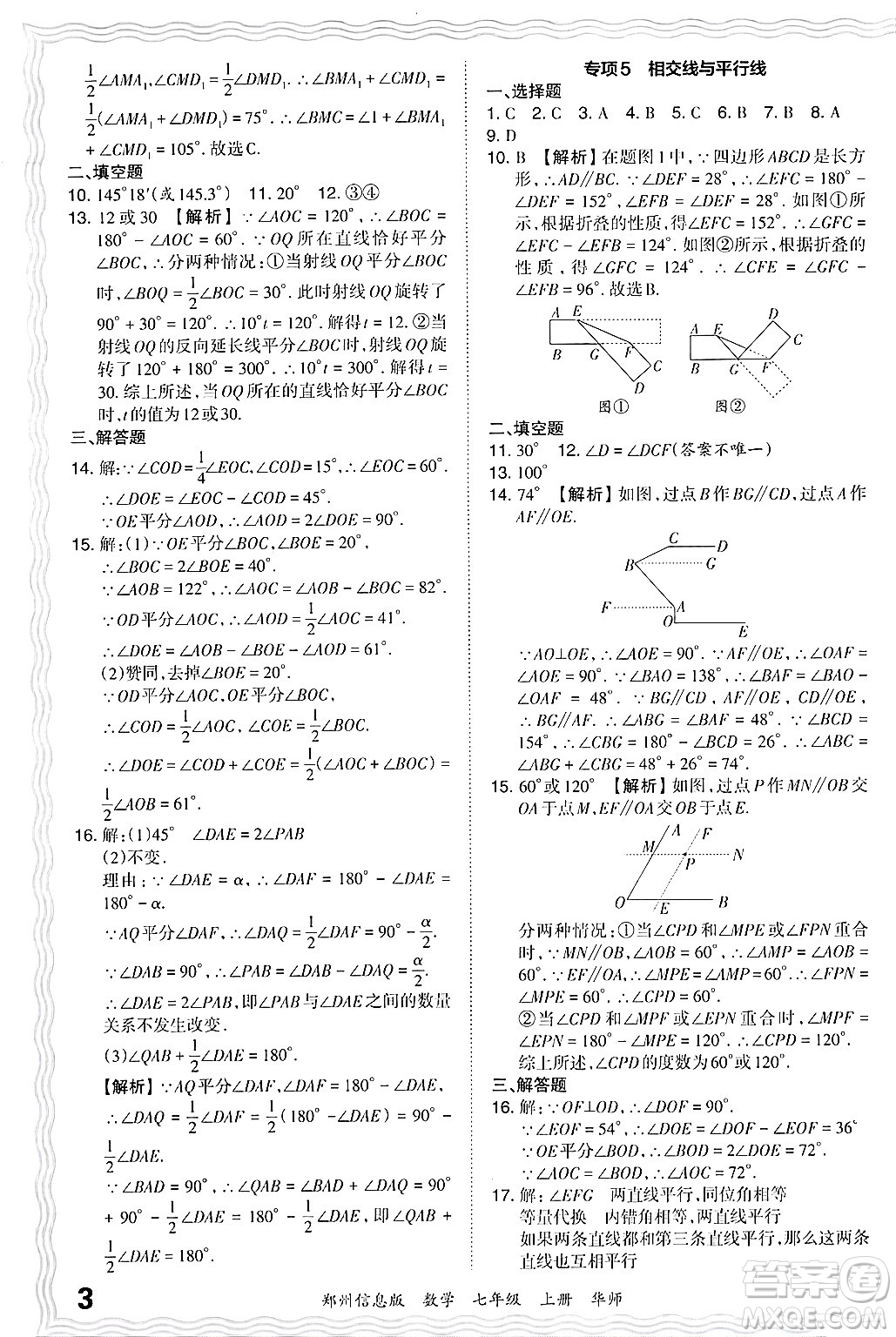 江西人民出版社2024年秋王朝霞期末真題精編七年級數(shù)學上冊華師版河南鄭州專版答案