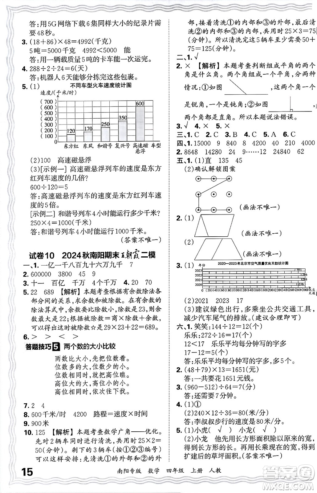 江西人民出版社2024年秋王朝霞期末真題精編四年級(jí)數(shù)學(xué)上冊(cè)人教版南陽專版答案