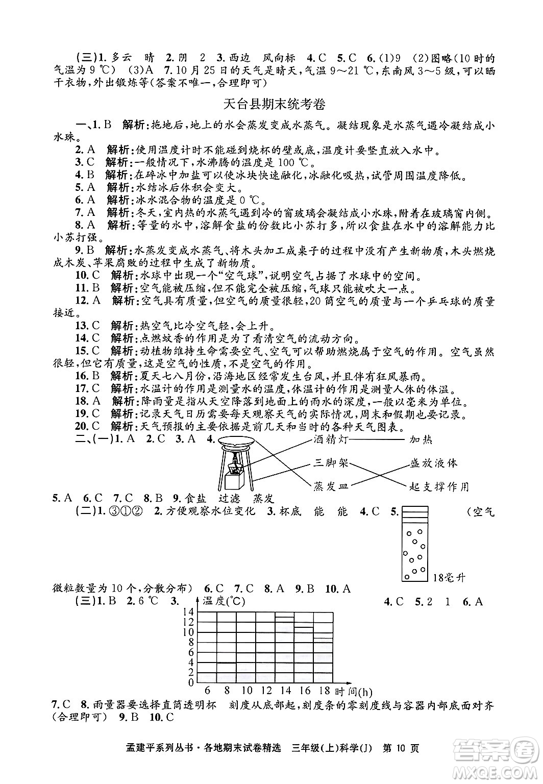 浙江工商大學(xué)出版社2024年秋孟建平各地期末試卷精選三年級科學(xué)上冊教科版答案