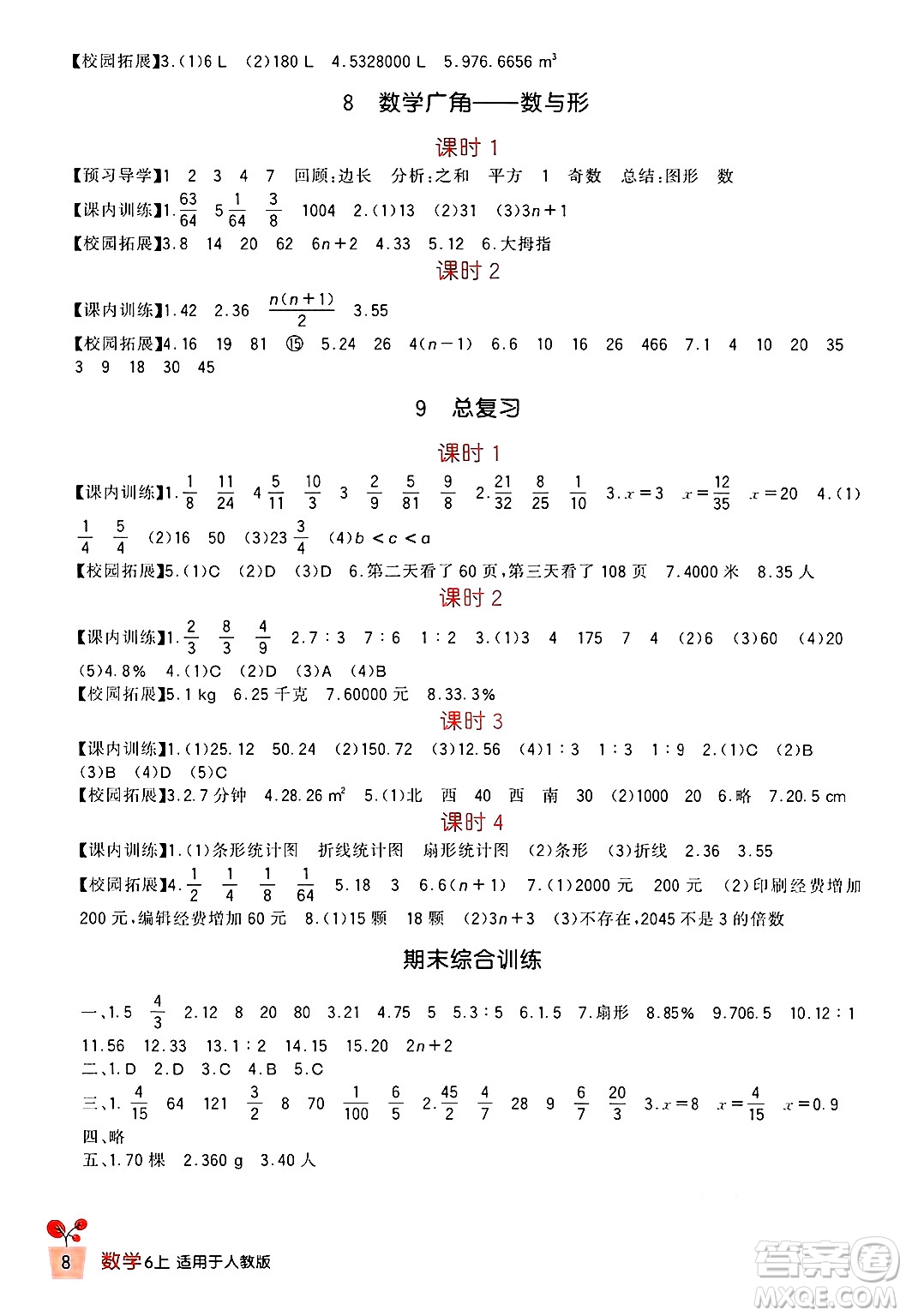 四川教育出版社2024年秋新課標小學(xué)生學(xué)習實踐園地六年級數(shù)學(xué)上冊人教版答案