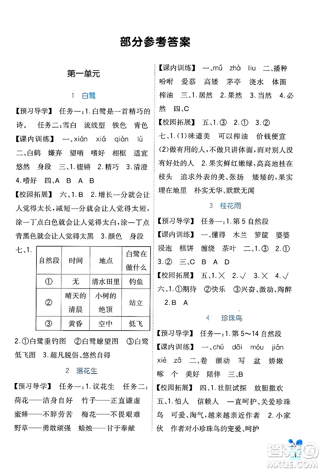 四川教育出版社2024年秋新課標小學生學習實踐園地五年級語文上冊人教版答案