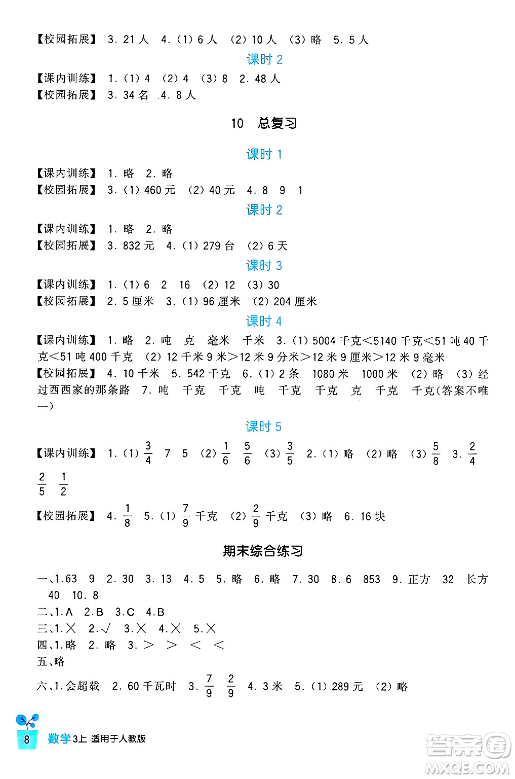 四川教育出版社2024年秋新課標(biāo)小學(xué)生學(xué)習(xí)實(shí)踐園地三年級數(shù)學(xué)上冊人教版答案