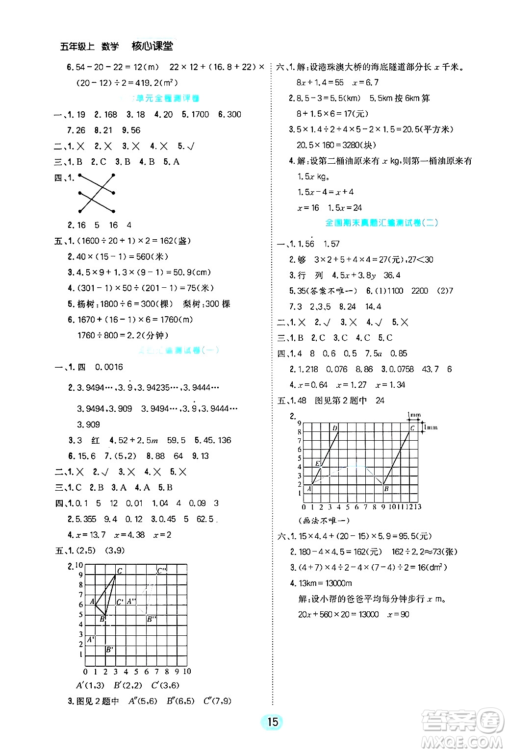 天津人民出版社2024年秋核心360核心課堂五年級數(shù)學上冊通用版答案