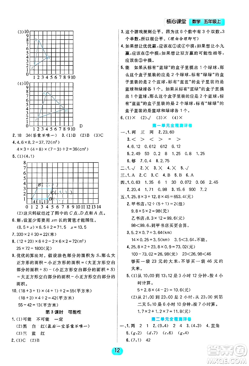 天津人民出版社2024年秋核心360核心課堂五年級數(shù)學上冊通用版答案