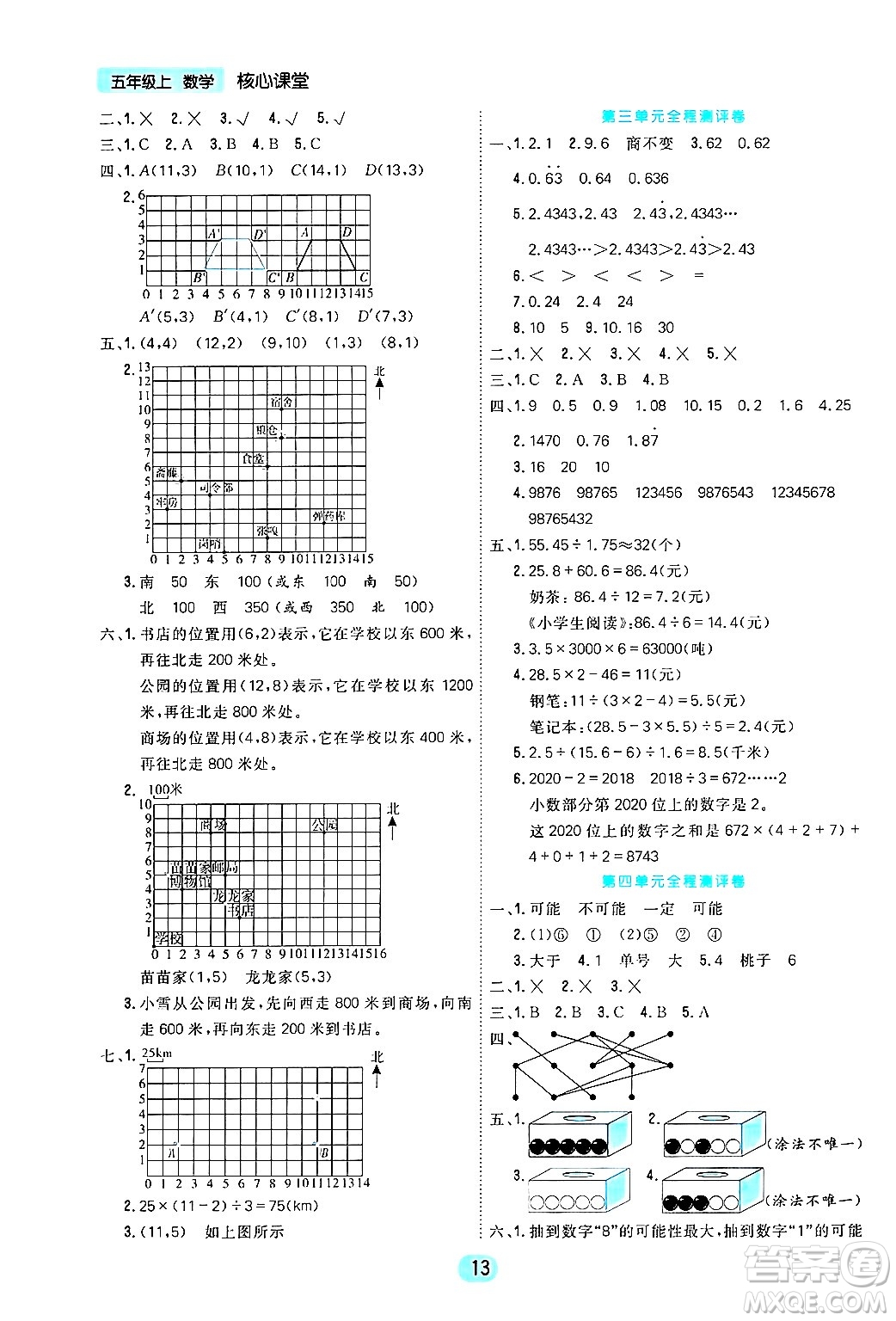 天津人民出版社2024年秋核心360核心課堂五年級數(shù)學上冊通用版答案