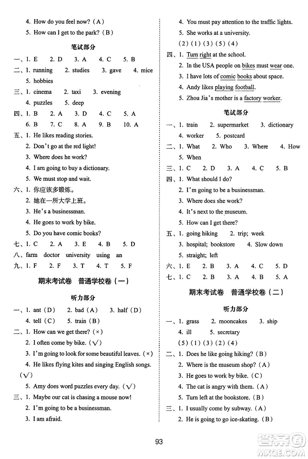 長春出版社2024年秋68所期末沖刺100分完全試卷六年級英語上冊人教PEP版三起點(diǎn)答案