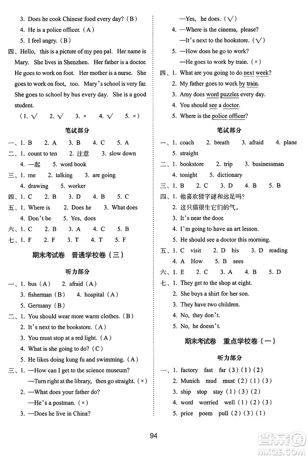 長春出版社2024年秋68所期末沖刺100分完全試卷六年級英語上冊人教PEP版三起點(diǎn)答案